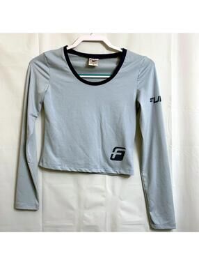FUBU Women's Small S Light Blue Gray Long Sleeve Activewear Crop Top Made in USA